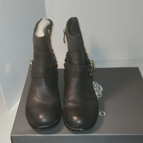 Vince Camuto Black and Gold Studded Ankle Boots - Picture 3 of 6